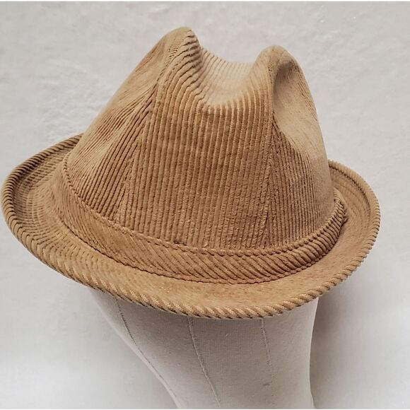 VINTAGE Beacon Hill Tan Corduroy Satin Lined Fedora Hat Extra Large - Picture 2 of 10